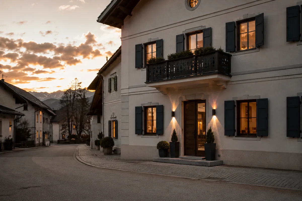 Kleines renoviertes Gästehaus in Österreich am Abend
